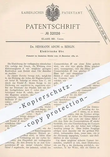 original Patent - Dr. Hermann Aron , Berlin , 1884 , Elektrische Uhr | Uhren , Elektrik , Uhrwerk , Uhrmacher , Magnet