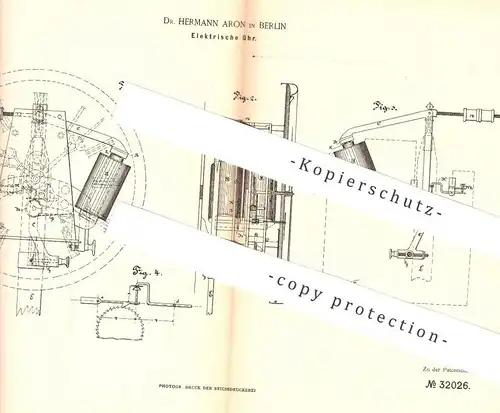 original Patent - Dr. Hermann Aron , Berlin , 1884 , Elektrische Uhr | Uhren , Elektrik , Uhrwerk , Uhrmacher , Magnet