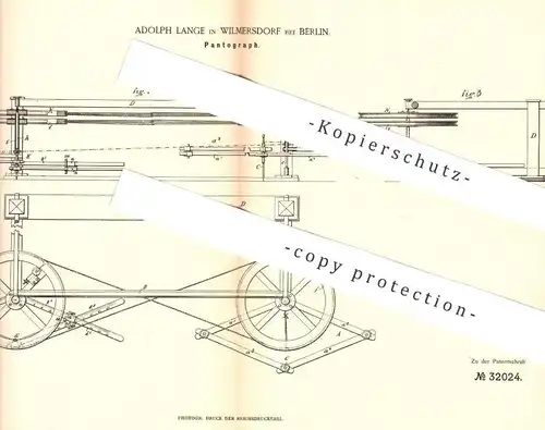 original Patent - Adolph Lange , Berlin / Wilmersdorf 1884 , Pantograph , Pantographen | Allesschreiber , Storchschnabel