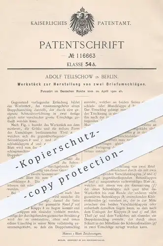original Patent - Adolf Tellschow , Berlin 1900 , Herstellung zweier Briefumschläge | Brief - Umschlag | Kuvert , Papier