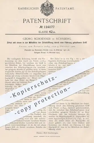 original Patent - Georg Schoenner , Nürnberg , 1901 , Zirkel mit Griff | Schule , Geometrie , Mathematik , Winkel !!