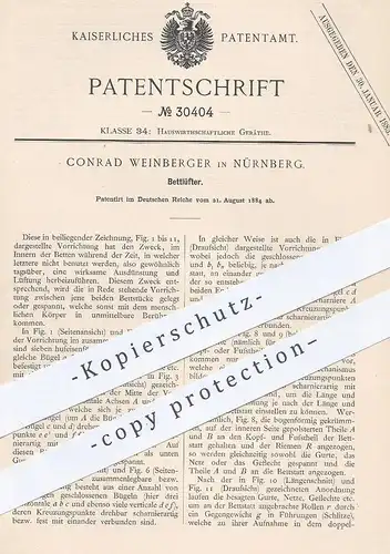 original Patent - Conrad Weinberger , Nürnberg , 1884 , Bettlüfter | Bett , Betten , Matratze , Möbel , Möbelbauer !!