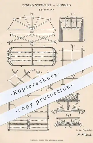 original Patent - Conrad Weinberger , Nürnberg , 1884 , Bettlüfter | Bett , Betten , Matratze , Möbel , Möbelbauer !!