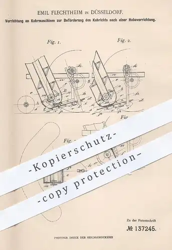 original Patent - Emil Flechtheim , Düsseldorf , 1902 , Kehrmaschine | Kehrmaschinen , Reinigung , Förderwerk !!