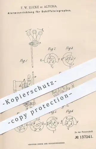 original Patent - F. W. Lucke , Hamburg / Altona , 1902 , Alarm für Schiffstelegraph | Telegraph , Telegraphen , Schiff