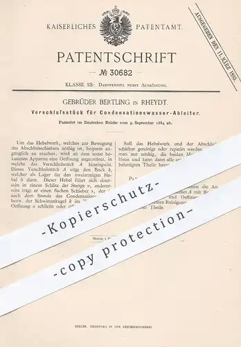original Patent - Gebr. Bertling , Rheydt , 1884 , Verschluss für Kondensationswasser - Ableiter | Dampfkessel !!