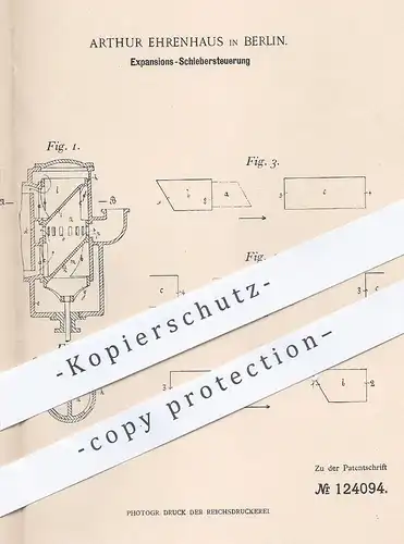 original Patent - Arthur Ehrenhaus , Berlin , 1900 , Expansions-Schiebersteuerung | Steuerung für Dampfmaschinen !!!