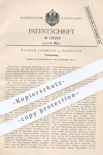 original Patent - Wilhelm Gohmann , Hannover , 1900 , Trockenanlage | Trockenraum , Heizung , Trocknung , Verdunstung !