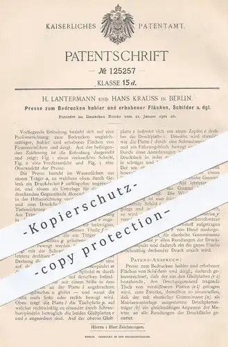 original Patent - H. Lantermann , Hans Krauss , Berlin , 1901 , Druckpresse für Flächen , Schilder | Druck - Presse !!