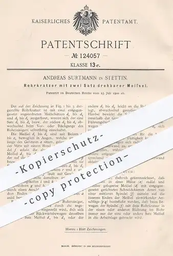 original Patent - Andreas Surtmann , Stettin , 1900 , Rohrkratzer mit zwei Satz drehbarer Meißel | Rohr Kratzer , Rohre