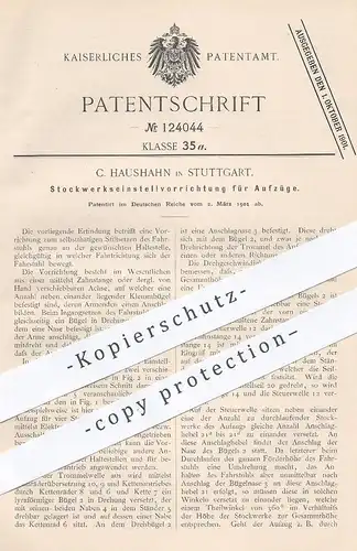 original Patent - C. Haushahn , Stuttgart , 1901 , Stockwerkseinstellvorrichtung für Aufzüge | Aufzug , Fahrstuhl !!