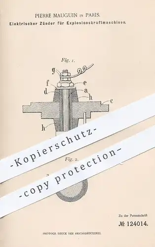 original Patent - Pierre Mauguin , Paris , 1900 , Elektrischer Zünder für Explosionskraftmaschine | Motor , Gasmotor !!