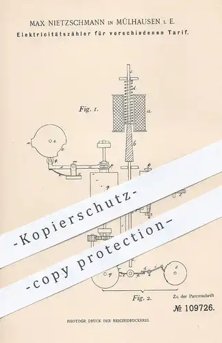 original Patent - Max Nietzschmann , Mülhausen  1899 , Elektrizitätszähler für verschiedenen Tarif | Stromzähler , Strom