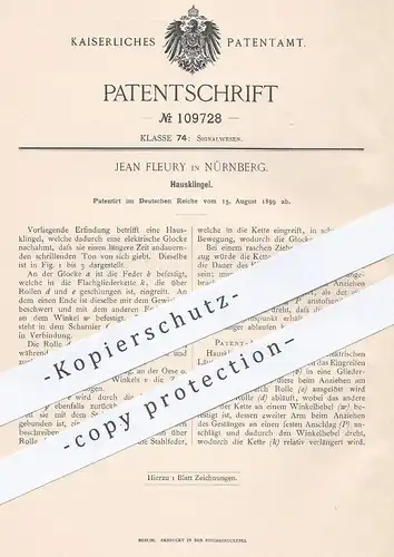 original Patent - Jean Fleury , Nürnberg , 1899 , Hausklingel | Klingel , Glocke , Läutewerk , Türklingel , Elektriker