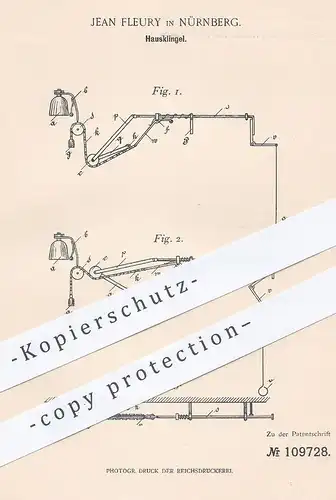 original Patent - Jean Fleury , Nürnberg , 1899 , Hausklingel | Klingel , Glocke , Läutewerk , Türklingel , Elektriker