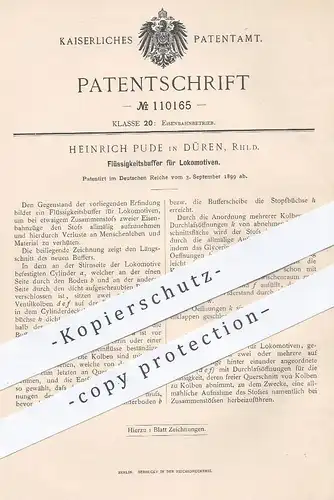 original Patent - Heinrich Pude , Düren , 1899 , Flüssigkeitsbuffer für Lokomotiven | Buffer , Eisenbahn , Lokomotive !