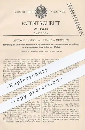 original Patent - Antonie Ahrens / Laikauf , München , 1899 , Zimmerofen , Kochherd , Herd , Ofen , Feuerung | Ofenbauer