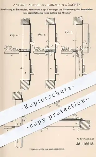 original Patent - Antonie Ahrens / Laikauf , München , 1899 , Zimmerofen , Kochherd , Herd , Ofen , Feuerung | Ofenbauer