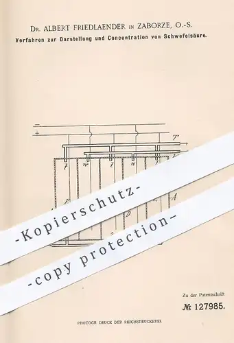 original Patent - Dr. Albert Friedlaender , Zaborze , 1899 , Darstellung u. Konzentration von Schwefelsäure | Säure !!
