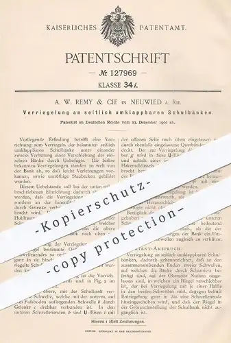 original Patent - A. W. Remy & Cie , Neuwied , 1900 , Verriegelung an klappbarer Schulbank | Bank , Tisch , Tischler !!