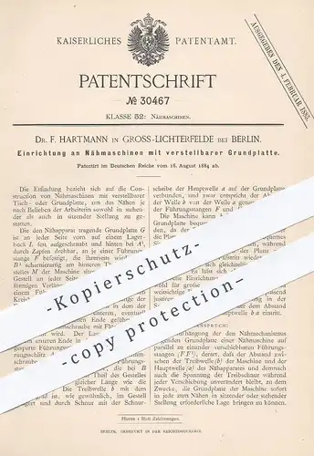 original Patent - Dr. F. Hartmann , Berlin / Gross Lichterfelde , 1884 , Nähmaschine | Nähmaschinen | Nähen , Schneider