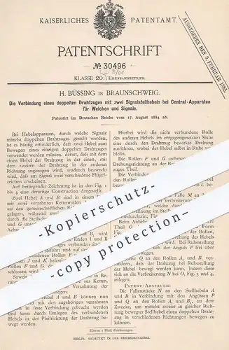 original Patent - H. Büssing , Braunschweig , 1884 , Stellhebel für Weichen u. Signale | Eisenbahn , Straßenbahn , Bahn