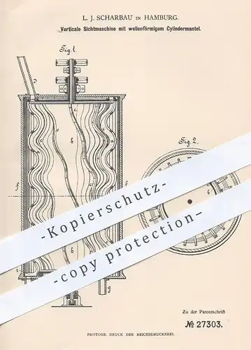 original Patent - L. J. Scharbau , Hamburg , 1883 , Sichtmaschine mit wellenförmigem Zylindermantel | Mühle , Mühlen !!