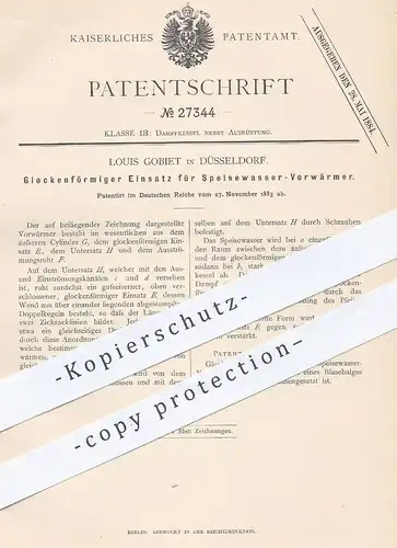 original Patent - Louis Gobiet , Düsseldorf , 1883 , Glockenförmiger Einsatz für Speisewasser - Vorwärmer | Dampfkessel