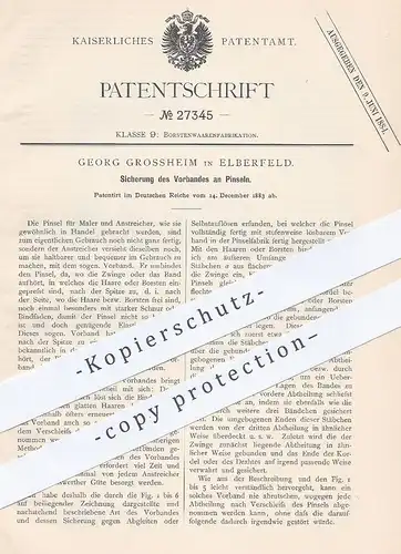 original Patent - Georg Grossheim , Elberfeld , 1883 , Pinsel - Vorband | Maler , Malerpinsel , Borstenwaren , Bürsten