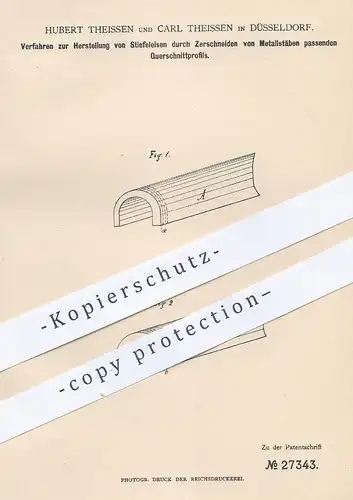 original Patent - Hubert & Carl Theissen , Düsseldorf , 1883 , Herstellung von Stiefeleisen | Eisen , Metall , Schlosser