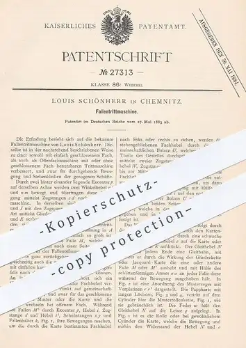 original Patent - Louis Schönherr , Chemnitz , 1883 , Fallentrittmaschine | Webstuhl , Weben , Weber , Weberei !!