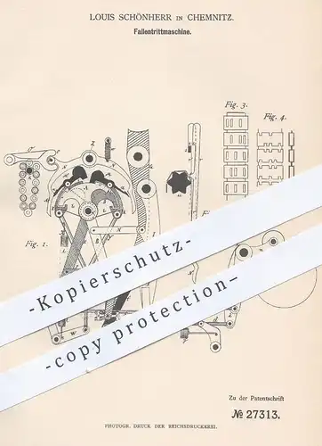 original Patent - Louis Schönherr , Chemnitz , 1883 , Fallentrittmaschine | Webstuhl , Weben , Weber , Weberei !!