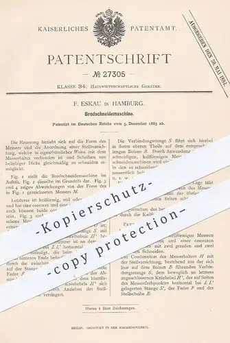 original Patent - F. Eskau , Hamburg , 1883 , Brotschneidemaschine | Schneidemaschine für Brot | Brotmaschine , Haushalt