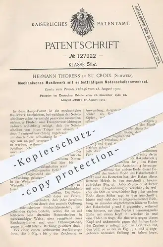 original Patent - Hermann Thorens , St. Croix , Schweiz , 1900 , Mechanisches Musikwerk mit Notenscheibenwechsel | Musik