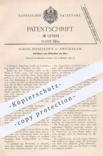 original Patent - Simon Disselkoen , Amsterdam , 1900 , Schneiden von Glas | Gläser , Glaserei , Glasbläser !!