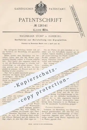 original Patent - Maximilian Storp , Hamburg , 1901 , Herstellung von Gipsplatten | Gips , Zement , Ton , Beton !!