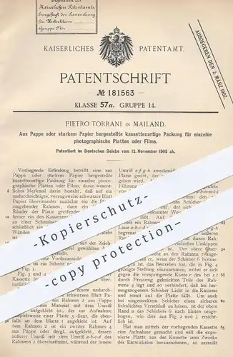 original Patent - Pietro Torrani , Mailand , 1905 , Kassette aus Pappe o. Papier für Fotografie | Kamera , Fotograf !!