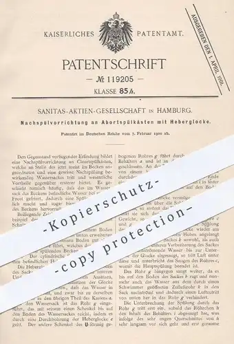 original Patent - Sanitas AG , Hamburg , 1900 , Nachspülung am Abortspülkasten | Toilette , WC Spülung , Kloset !!!