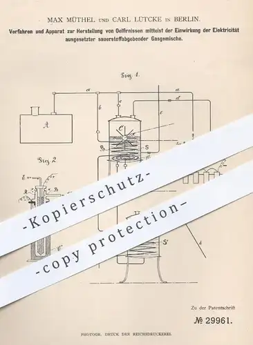 original Patent - Max Müthel , Carl Lütcke , Berlin , 1884 , Herstellung von Ölfirnissen | Strom , Gas , Öl , Firniss !