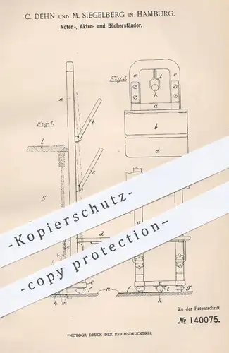 original Patent - C. Dehn und M. Siegelburg , Hamburg , 1902 , Ständer für Noten , Akten , Bücher | Notenständer , Pult