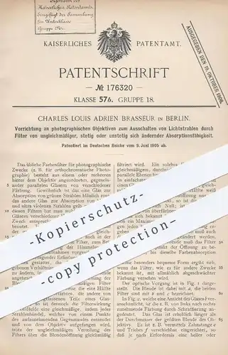 original Patent - Charles Louis Adrien Brasseur , Berlin , 1905 , Ausschalten von Lichtstrahlen am Kamera - Objektiv !