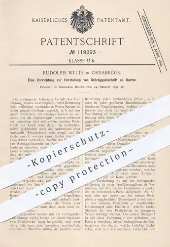 original Patent - Rudolph Witte , Osnabrück , 1899 , Schräggoldschnitt an Karten | Papier , Gold | Druck , Buchdruck !!