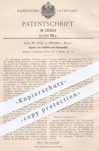 original Patent - W. Noll , Minden , 1901 , Entlüften von Flüssigkeiten | Getränke mit Kohlensäure | Zapfanlage !!!