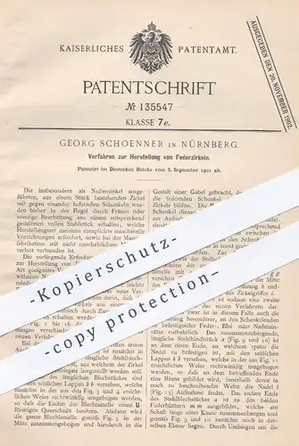 original Patent - Georg Schoenner , Nürnberg , 1901 , Herstellung von Federzirkel | Nullenzirkel , Zirkel , Mathematik