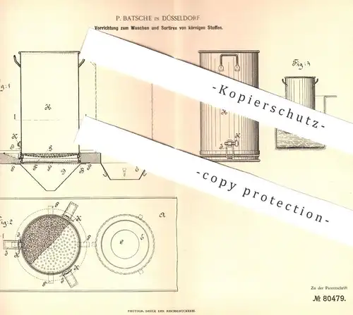 original Patent - P. Batsche , Düsseldorf , 1894 , Waschen u. Sortieren von Kaffe , Korn | Landwirtschaft , Bauer !!