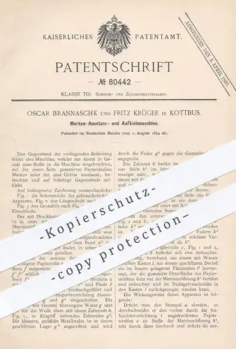original Patent - Oscar Brannaschk , Fritz Krüger , Cottbus , 1894 , Ausstanzen u. Aufkleben von Marken , Papier !!!