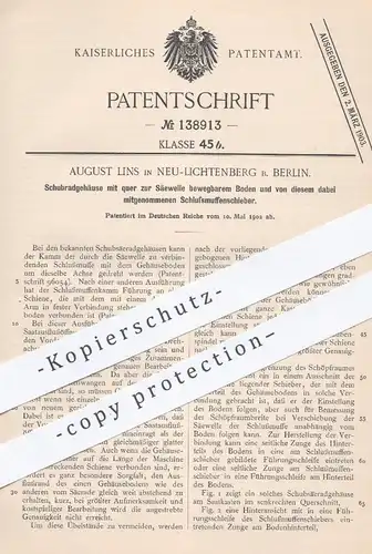 original Patent - August Lins , Berlin / Lichtenberg , 1902 , Schubradgehäuse | Schubsäerad , Gehäuse | Saat , Säen !!