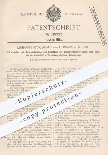 original Patent - Alphonse Stocquart , L. Sinave , Brüssel , 1901 , Türschließer mit Druckluftbremse | Tür , Bremse !!