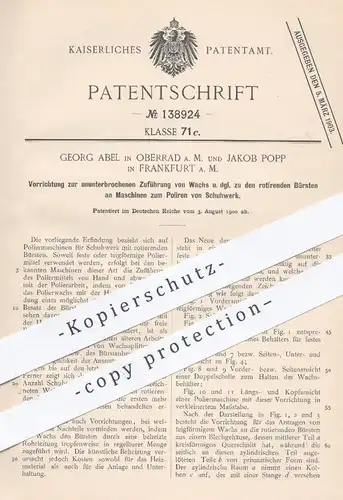 original Patent - Georg Abel , Jakob Popp , Frankfurt  / Oberrad / Main , 1900 , Polieren von Schuhwerk | Schuhe , Leder