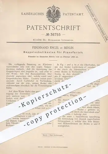 original Patent - Ferdinand Engel , Berlin , 1886 , Doppelschallkasten f. Pianoforte | Piano , Klavier , Musikinstrument